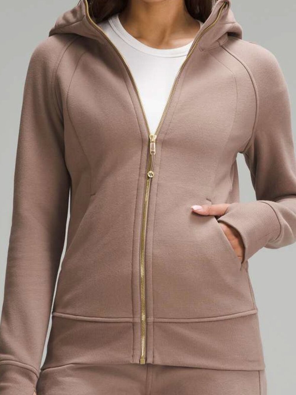 Lululemon Scuba Full Zip Hoodie Cotton Fleece W4AWMS Taupetastic Womens Size 10